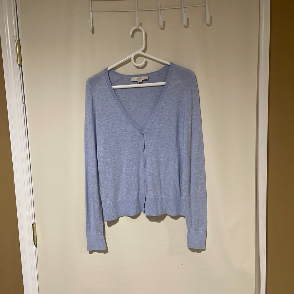 Women's LOFT Light Blue V-Neck Button-Front Cardigan Sweater Size S